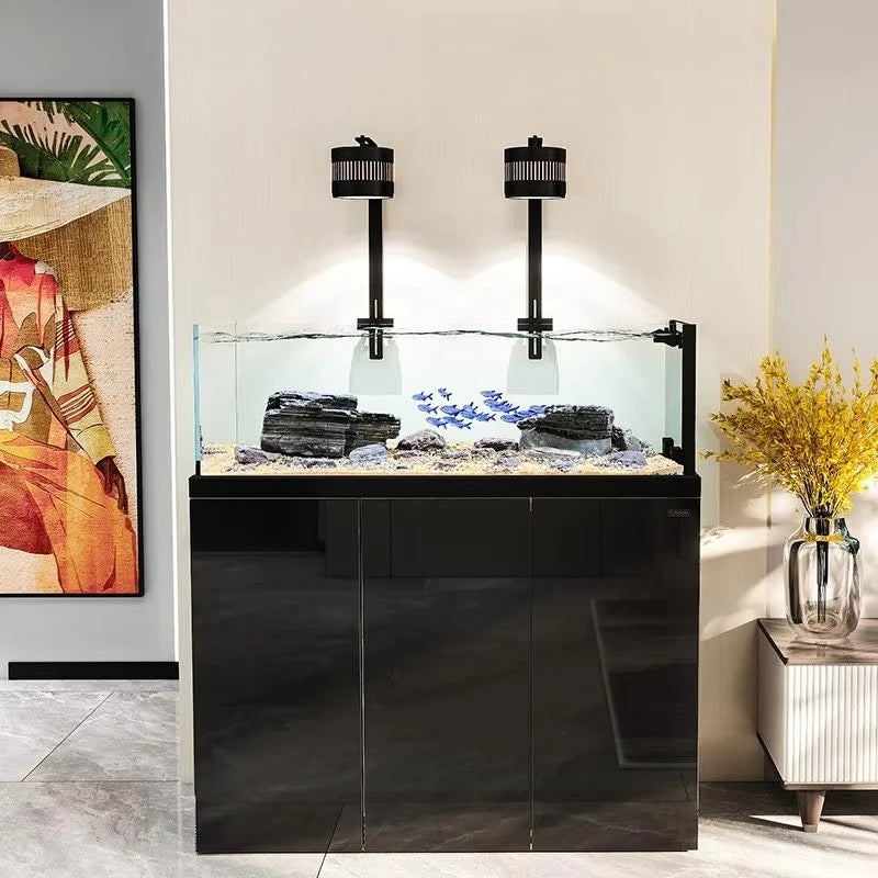 All-in-One AquariumModern Luxury Natural Stream Tank Pebble Landscape Goldfish Ultra White Glass Bottom Filter Smart Fish Tank F