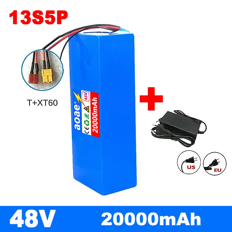 48V Electric Scooter Battery 13S5P 20Ah 18650 Grade-A Cells 2000W Built-in BMS XT60 JST High Capacity Long Range Safe & Durable