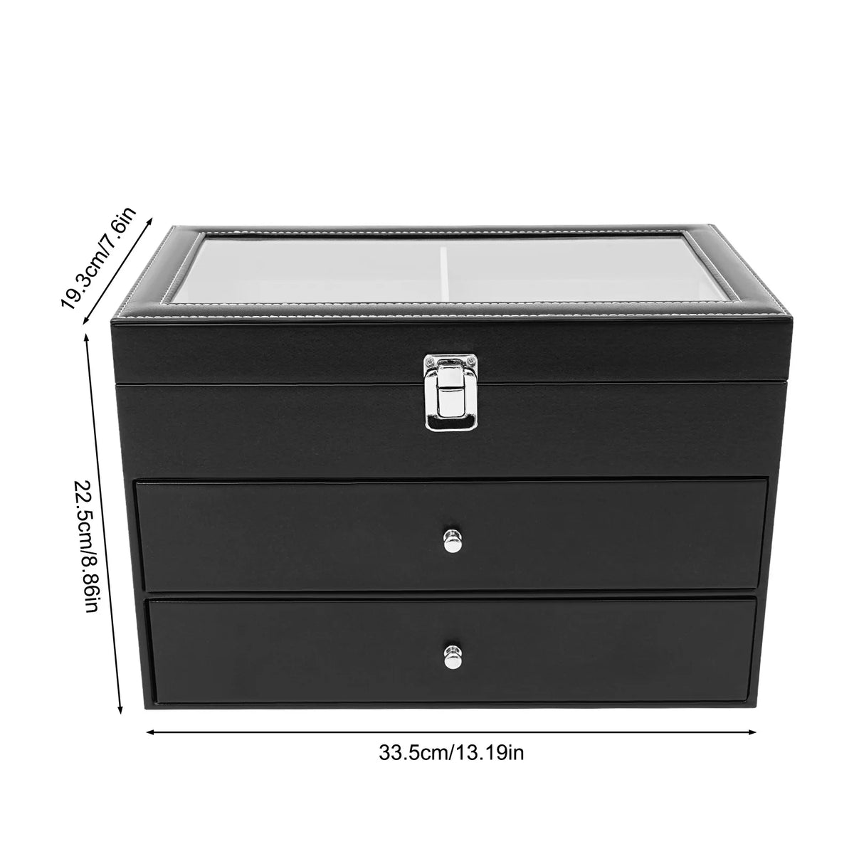 12 Compartment Watches & Glasses Display Box, Watch Box Organizer Storage Case with Large Glass Lid