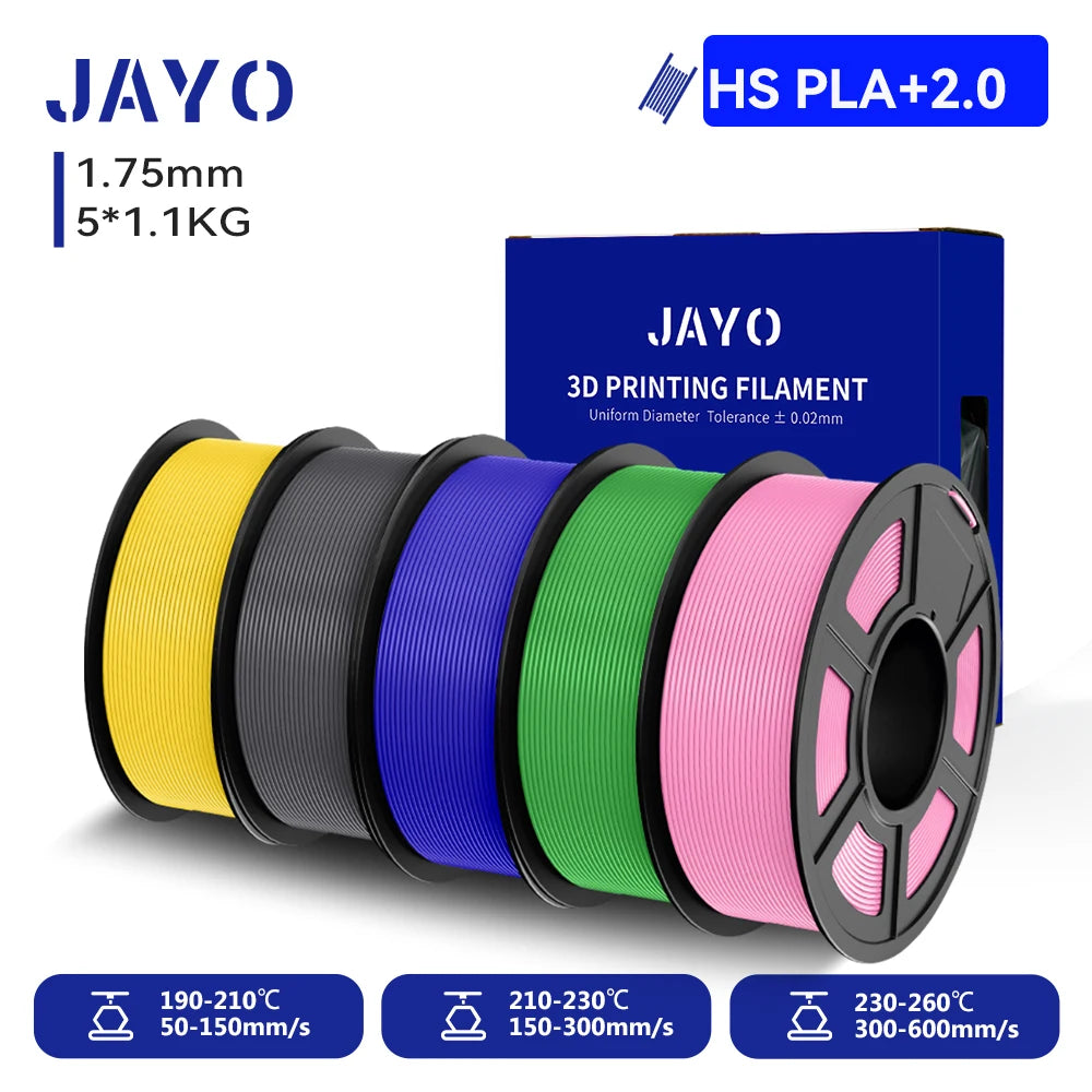 JAYO 3D PETG/PLA/PLA PLUS Filament 1.75mm PLA Filament 5 Rolls For Bambu FDM 3D Printer Neatly Wound 3D Printing Material for 3d