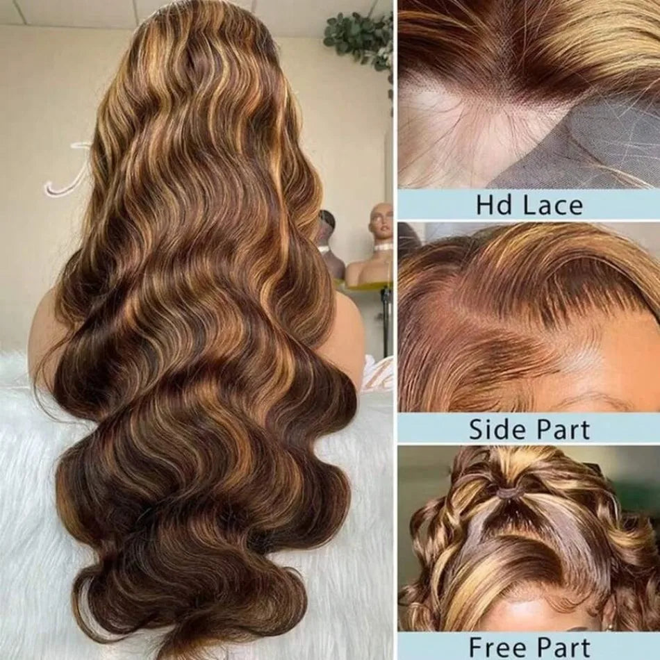 13X6 Hd Lace Frontal Wig Highlight Ombre Wig Human Hair 427 Body Wave Original Brazilian Wigs P1B30 Lace Front Wigs 250 Density