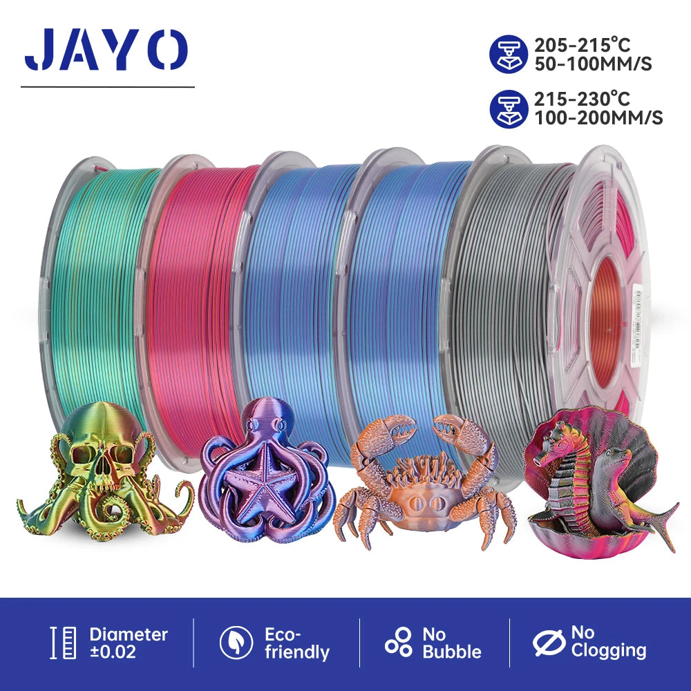 JAYO 3D Printer Filament  PETG PLA HSMPETG PLA PLUS 1.75mm 5Rolls 3D Printing Materials for 100% No Bubble &FDM 3D Pen DIY Gift