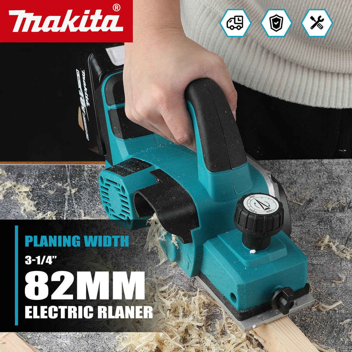Makita DKP180 18V Planer 82mm Width 15000RPM with Chip Ejection and Lock Button for Safe and Efficient Woodworking tools