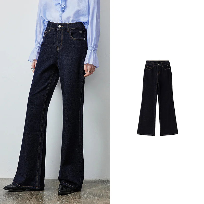 TOYOUTH Women Denim Jeans 2025 Autumn New Retro Lycra Micro Flare Pant