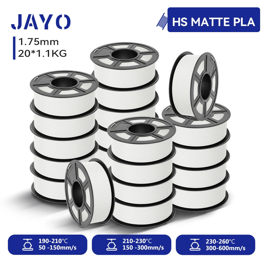 JAYO 20 Rolls 3D PLA Matte/High Speed PLA matte Printer Filament 1.75mm Neatly Wound PLA with Matte Finish Print for 3D Printer