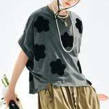 Tops 2025imakokoni summer original design literary flocking applique drape large version T-shirt 255180