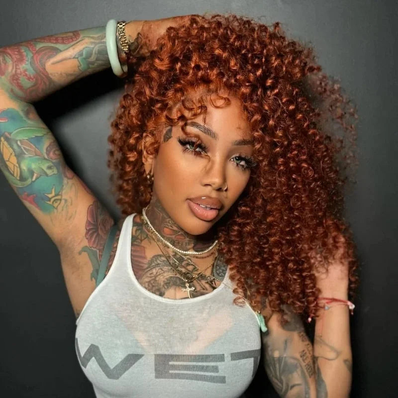 8-22Inch Deep Wave Bob Ginger Orange Lace Front Wigs Bob Human Hair Wig