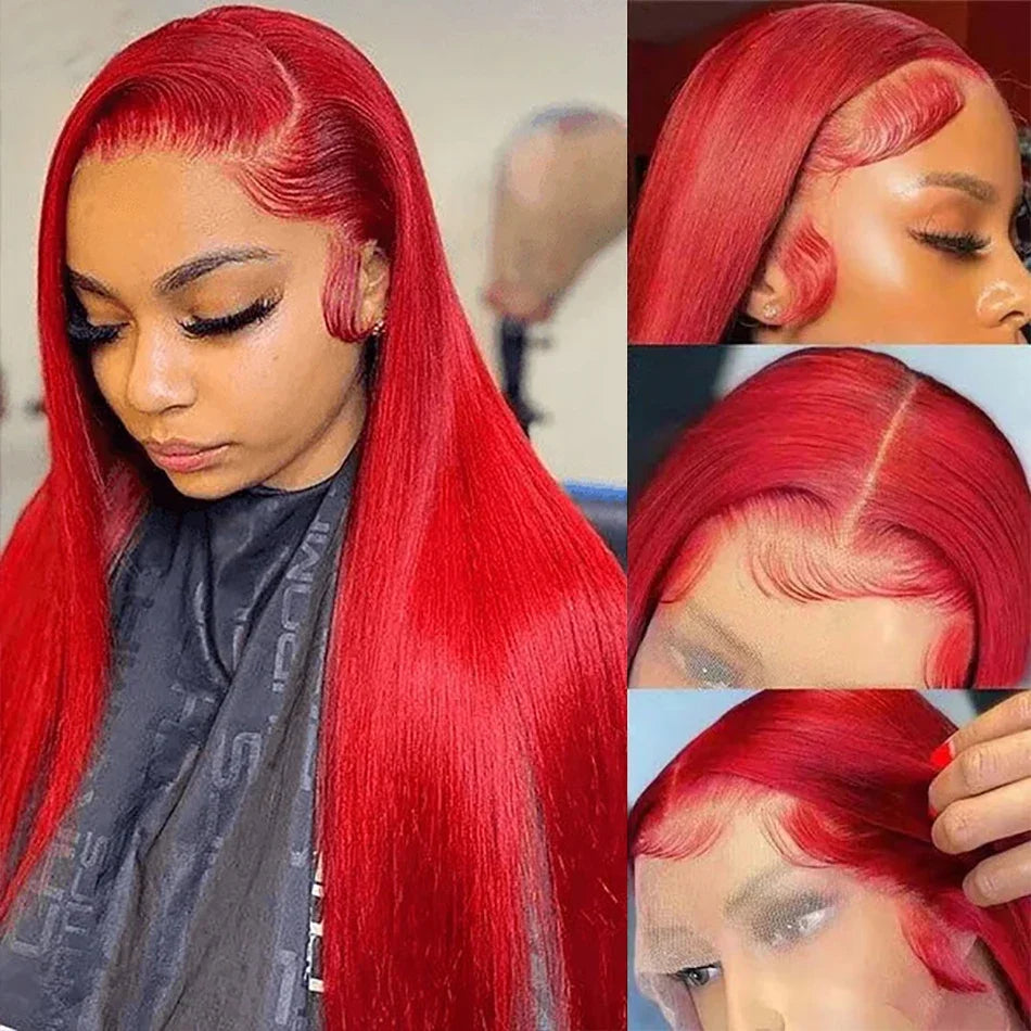 30 36 40 Inch 13x4 13x6 Straight Lace Frontal Wigs Hot Red Front Human Hair Wig 4x4 5X5 Closure Wig Pre Plucked For Women