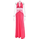 Sexy Deep V-neck Backless Lace Patchwork Satin Dresses for Women 2026 Summer Halter Sleeveless Long Maxi Party Evening Dress