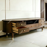 New Chinese medieval, solid wood, TV cabinet combination villa hotel large apartment customization