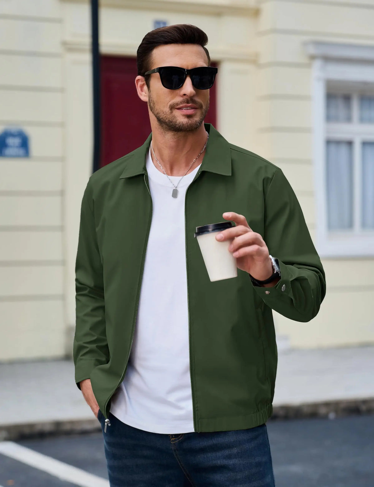 Men's Lightweight Windbreaker Jacket Full Zip Casual Jacket Water-Repellent Coat with Zip Pockets Golf Work Outdoor