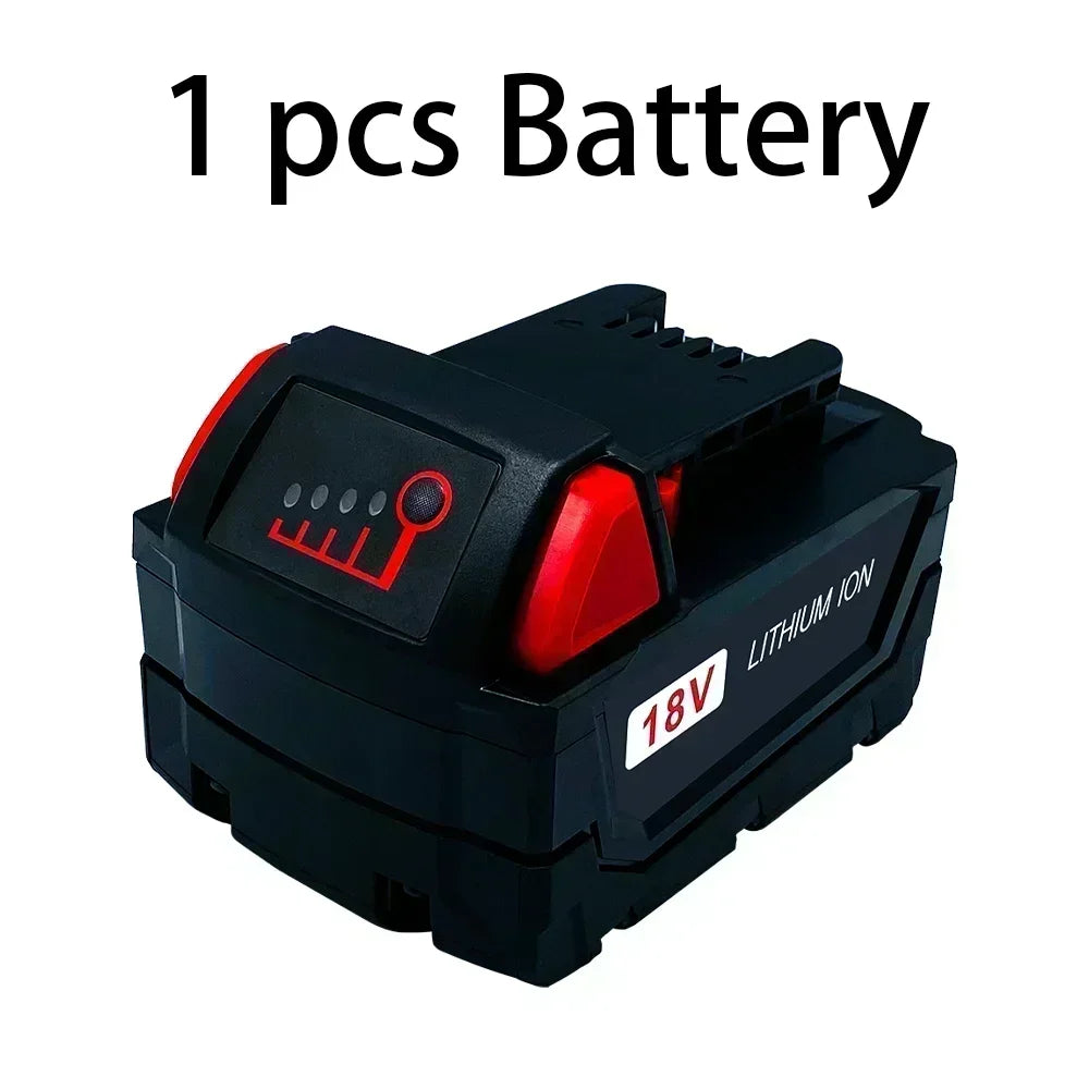 18V For Milwaukee M18 Power Tool Battery, Charger, BR, XC, 18V, 12800mAh M18B5, 48-11-1860, Built-in 18650 Battery