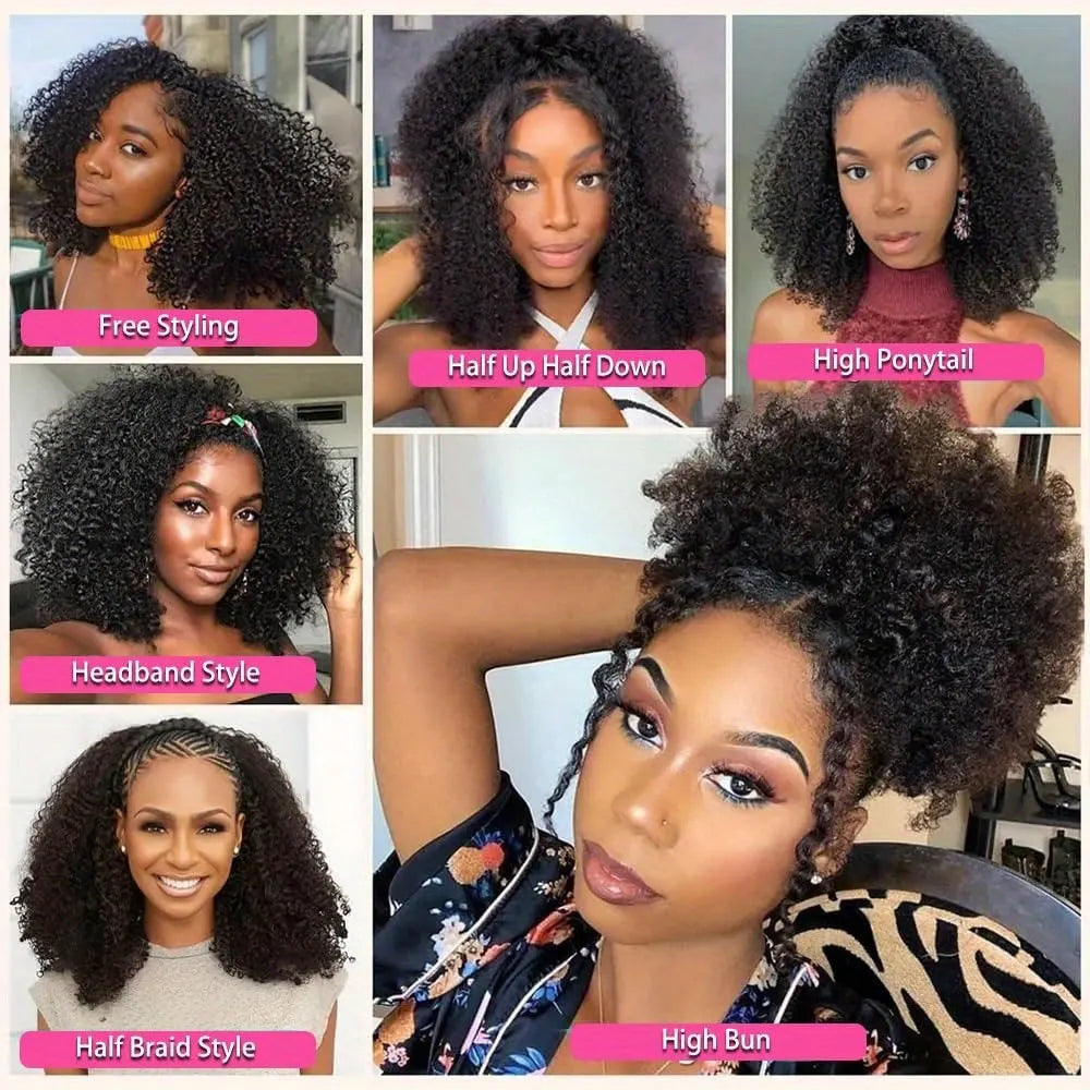 3 In 1 Half Wigs Human Hair Afro Kinky Curly Half Wig With Drawstring