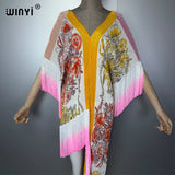 WINYI Women's Boho Maxi Kaftan Dress Africa Style Elegant Pleated Beach Cover-Up Elastic Luxury Party Evening Dubai Abaya