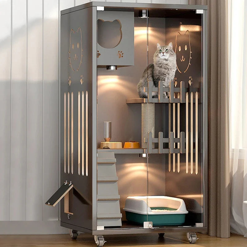 Postmodern Factory Manufacturer Hot Selling Pet Cages&houses Multi Function Cat Cage Large Pet Furniture Solid Wood Cat Villa