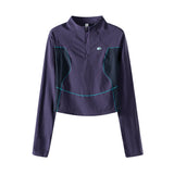 Spring Summer Sweet Girl Semi Zip Outdoor Sport Short T Shirt Women Quick Dry Slim Fit Fitness Running T-shirt Top