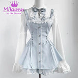 Mikumn Harajuku Y2k Japanese Lolita Style Dress With Shorts Kawaii Vestidos Women Gothic Lace Bow Flare Sleeve Party Mini Dress