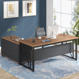 L-Shaped Executive Desk with Storage, 63 and 47, Brown and Black Office Furniture
