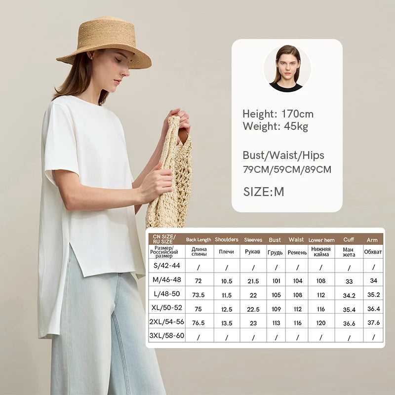 Amii T-shirt Women 2026 Summer New O-Neck Side Slit Cotton Tee Embroidered Letter Lace Accent Women's Short Sleeve Tee 12652029