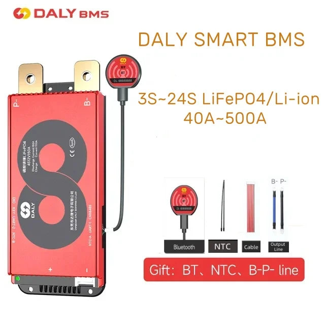 12V~72V Daly Smart Li-ion LiFePO4 BMS 3S 4S 7S 8S 10S 12S 13S 14S 15S 16S 17S 20S 24S 40A To 500A Bluetooth APP Double UART