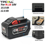 TPCELL 12AH/15AH For M.18 Tabless 21700 18V Professional Battery Li-ion Replacement High Output