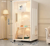 Premium Cream Style Pet Shop Cat Cage Density Board Cat House Double Layer Large Space Glass Door Light