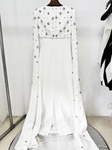 HIGH STREET Newest 2026 Designer Vestido Women's Diamonds Beaded Cape Sleeve Floor Length Maxi Long Dress