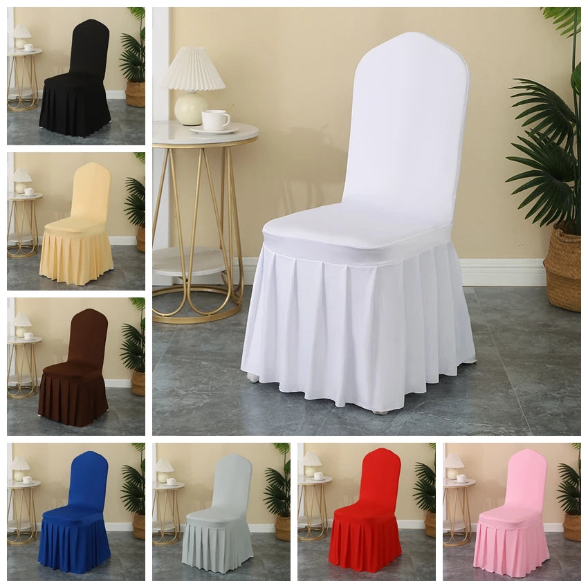 50/100pcs White Spandex Chair Cover Pleated Skirt Seat Protector Covers Hotel Banquet Party Events Wedding Decoration