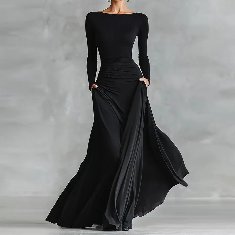 Long Sleeve Simple Holiday Party Dress Women Autumn Turtleneck Elegant Maxi Dress New Patchwork Slim Fit Ladies Dress Vestidos