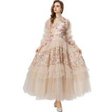 QMQA Fashion Women's Elegant Dress Embroidery Sequin Flare Sleeve Ruffle Puff Cake Dresses 2027 Summer New Female Clothing QM648