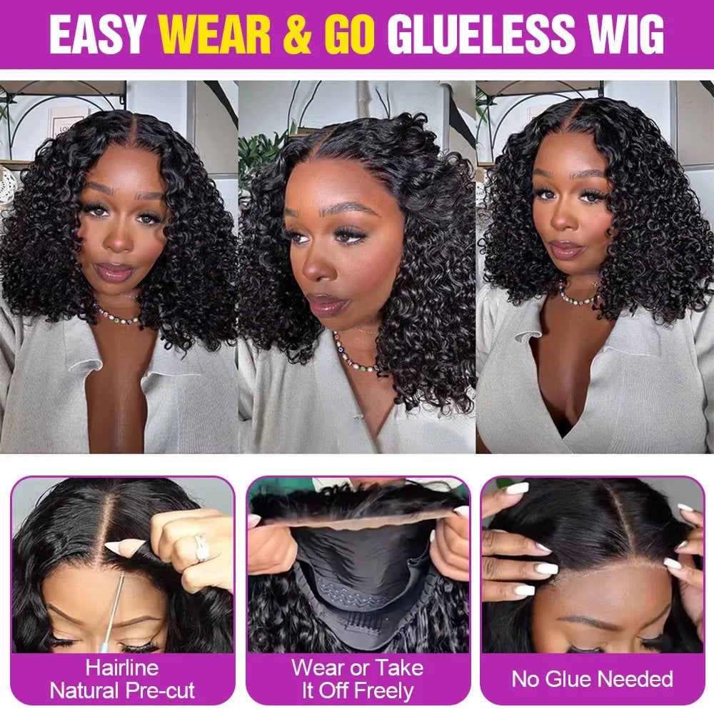 Short Bob Wigs Water Curly 13x4 13x6 Deep Wave HD Lace Frontal Wig For