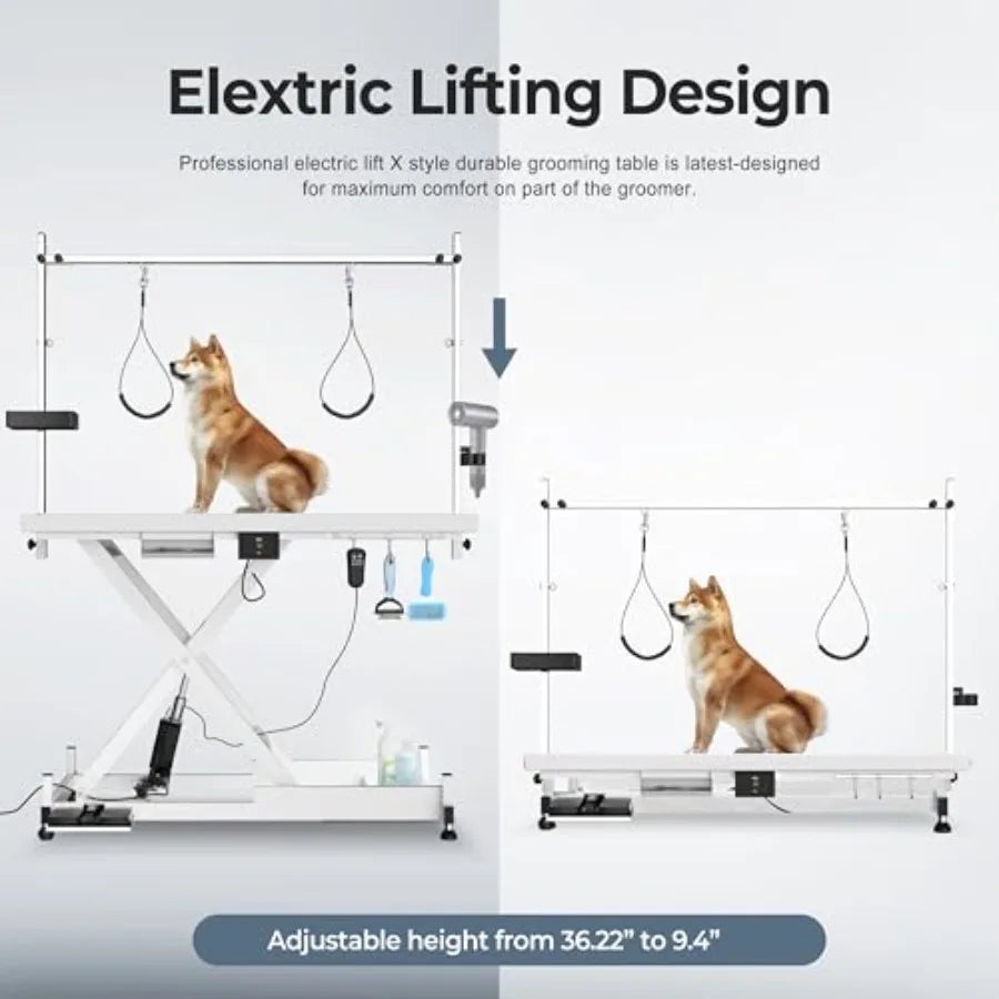 Heavy Duty Electric Lifting Pet Dog Grooming Table for Large Dogs with Overhead Arm Anti-Skid Rubber Desktop and Powerful Motor