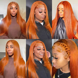 30 Inch Straight Orange Ginger Lace Front Wigs Human Hair 350 Colored