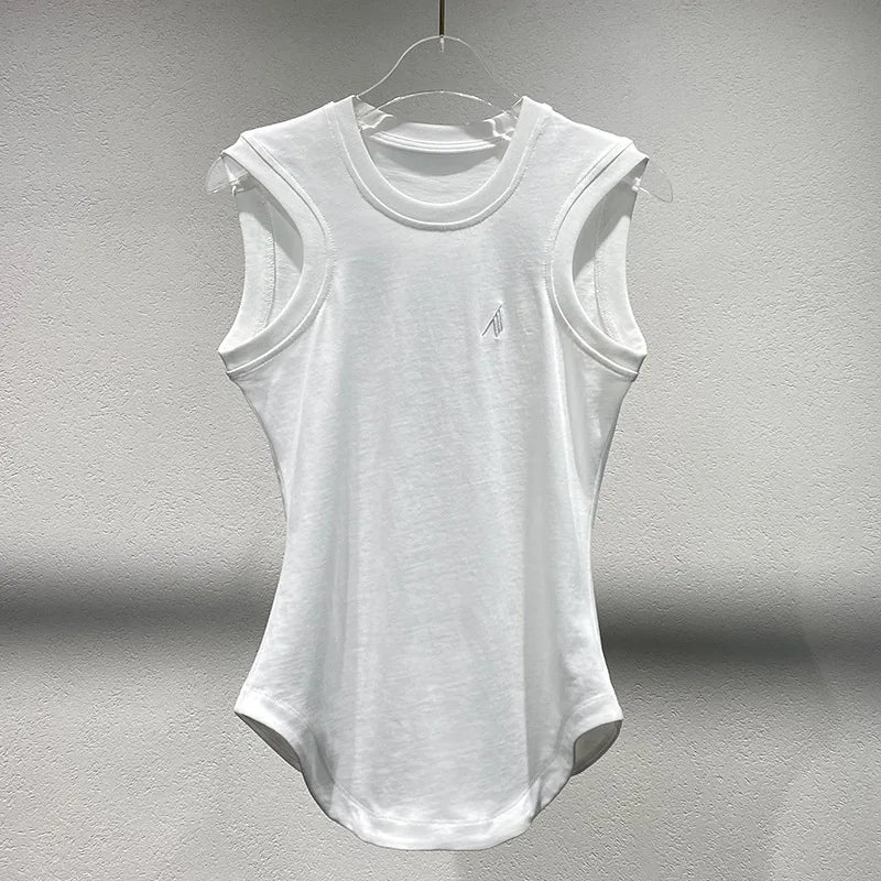 2025 Spring/Summer New Design Solid Color Round-neck Sleeveless T-Shirt Blouse - Slim Fit Women's Style
