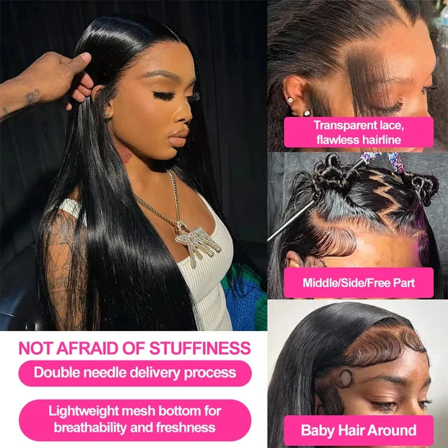 250 Density 13x4 13x6 HD Transparent Lace Frontal Wig Brazilian Wigs Human Hair 5x5 Gluess Wig Bone Straight Hair For Women