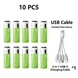 2025 Pro 1.5V AAA 6800mAh Rechargeable Battery, Type-C Fast Charging Li-ion Batteries, 2000 Cycles LED Indicator with Free Cable