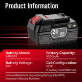 20V 5Ah Battery Li-ion For Parkside X-20V Power Tool Replacement For Lawn Mower/Chainsaw/Drill For PAP 20 B3/A3/PAPS 208 A1