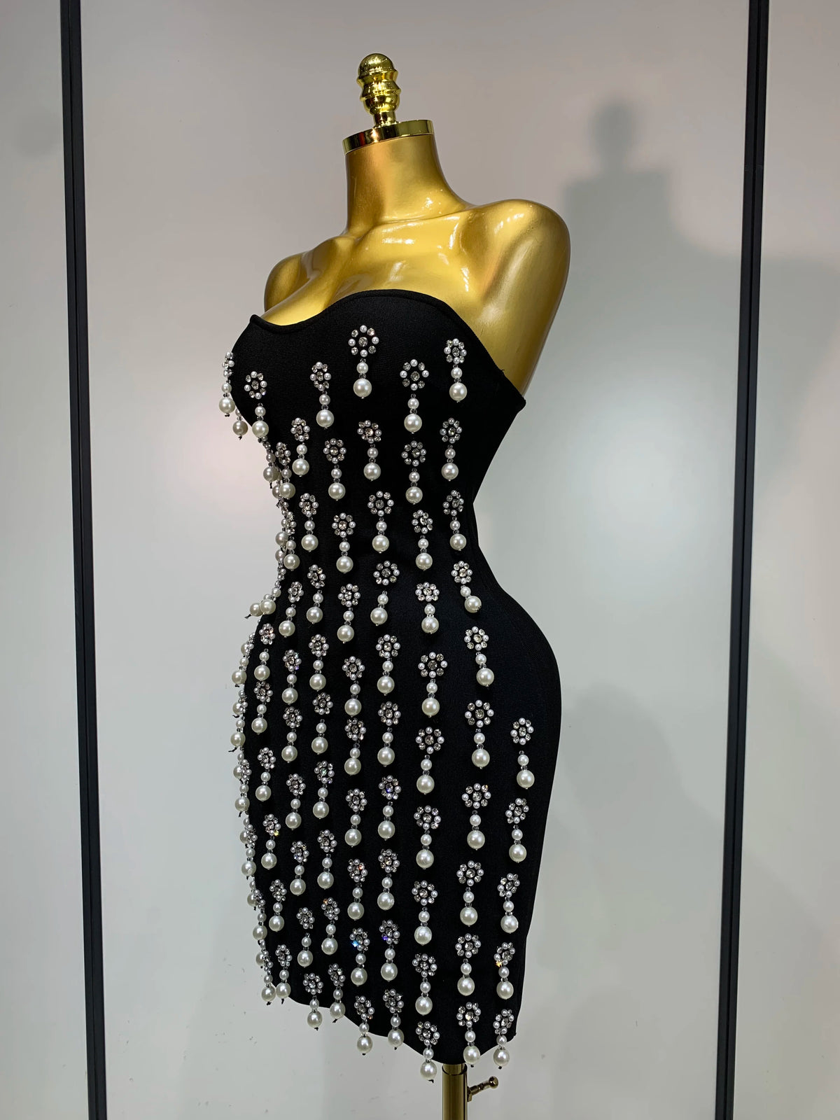 Women Sexy Strapless Shinning Diamond Bodycon Bandage Dresses Celebrity Elegant Evening Party Nightclub Wedding Guest Dress
