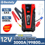 Bestely 12V 99800mAh 3000A Car Jump Starter Car Battery Starters Portable Power Bank 12V Starting Device Petrol Diesel Car