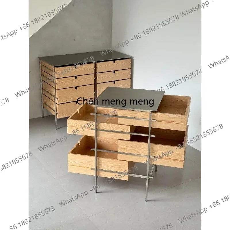 A139 Stainless steel solid wood chest cabinet household multi-layer storage storage living room locker