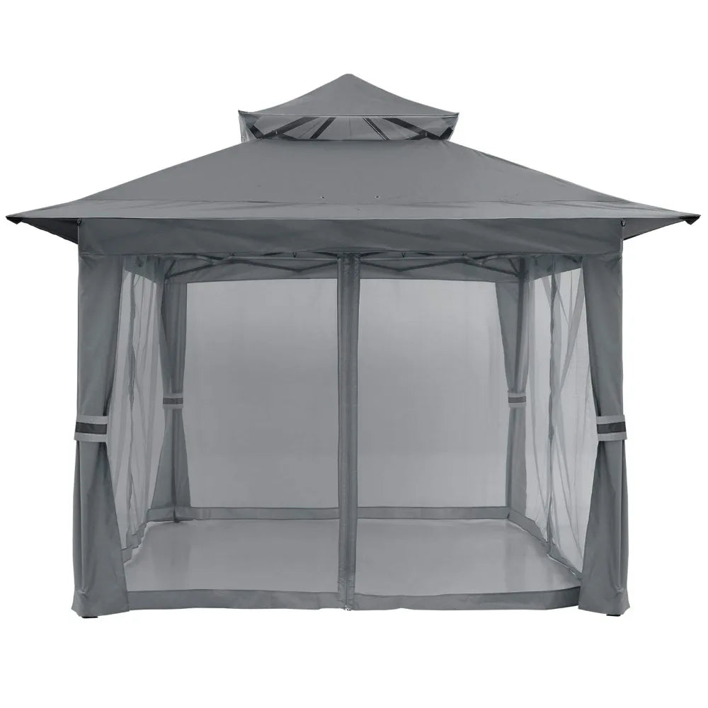 13x13 Pop Up Gazebo with Mesh Walls Outdoor Patio Canopy Sun Shelter Dark Gray, Custom