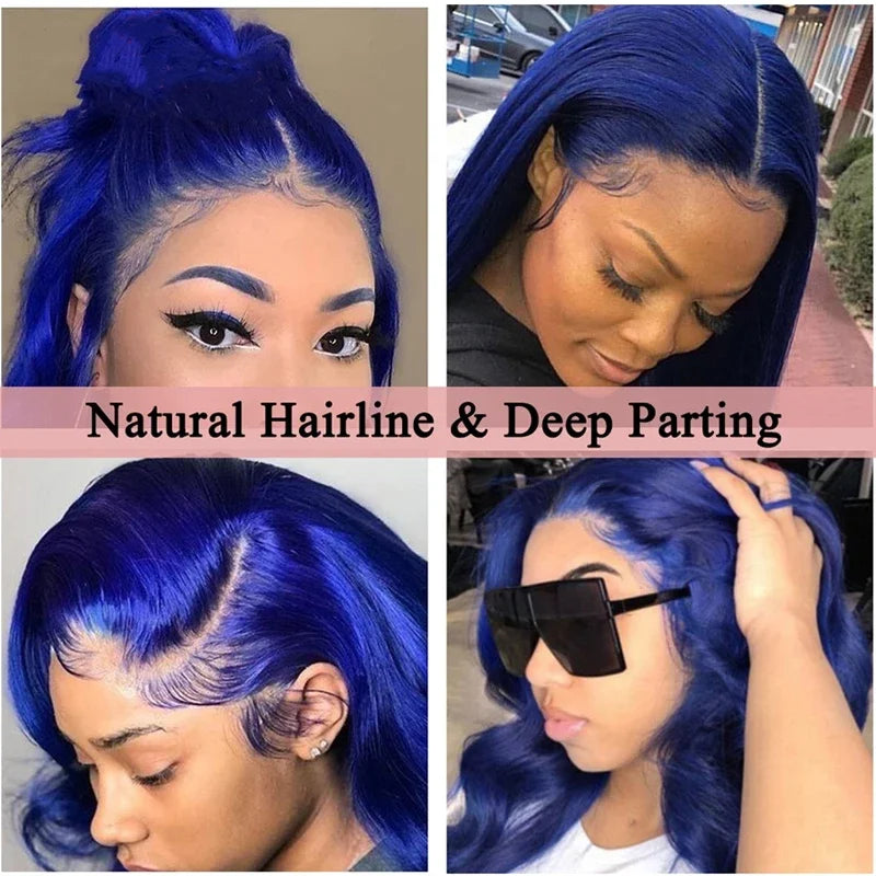 Navy Blue 13x4 Lace Front Body Wave Human Hair Wigs Brazilian Blue