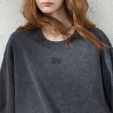 TOYOUTH Women T‑Shirt 2026 Autumn New Batik Cotton Long Sleeve Vintage Loose Letter Print Dark Grey Tops