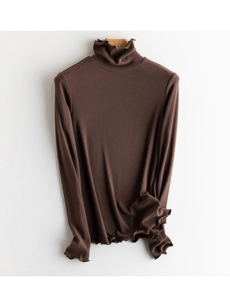 SuyaDream, Women Bottoming T Shirt, Silk Viscose Blend, Long Sleeves, Solid Basic Thermal Shirt, 2024 Autumn Winter Top