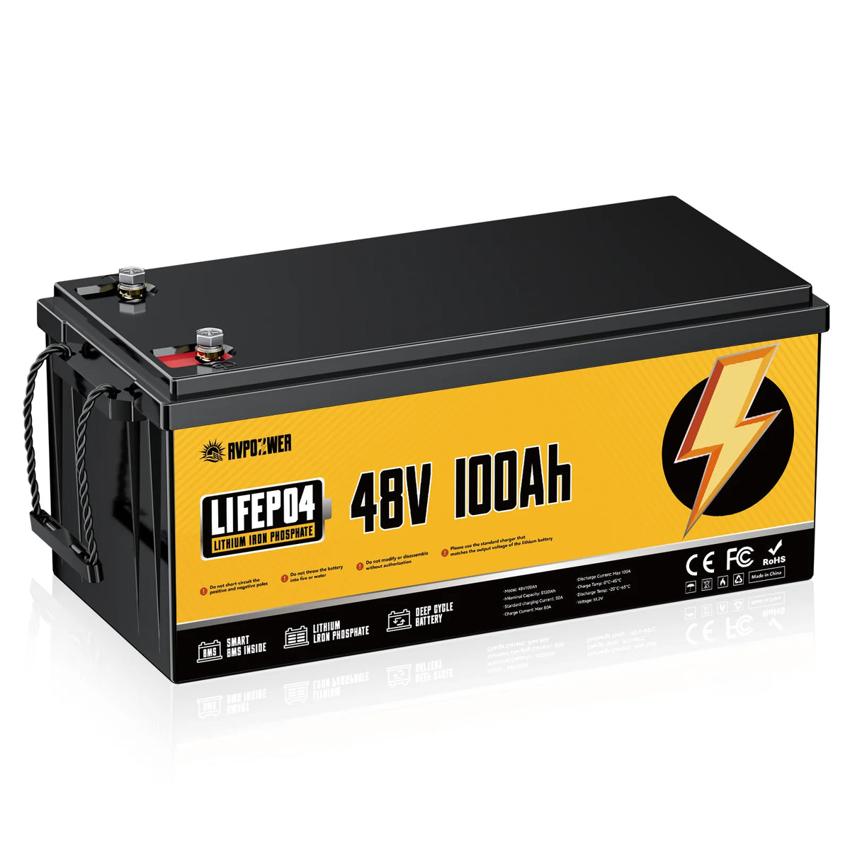 RVPOZWER 48V 100Ah Lithium LiFePO4 Battery With Smart BMS 15000+ Deep Cycles for Golf Carts RV Home Energy Off-Grid