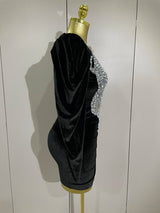 Sparkly Crystals Sexy Mesh Black Velvet Short Dress 2025 Women Elegant Evening Prom Luxury Birthday Party Dresses Stage Costume