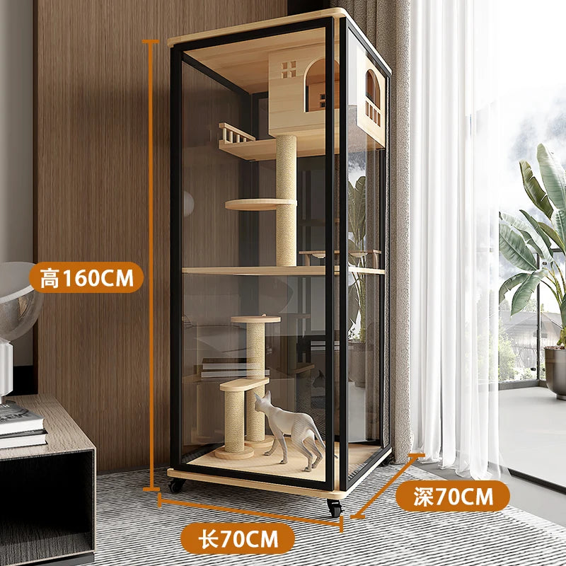 AA No panoramic cat villa household cat cage indoor solid wood balcony direct sales cat cage