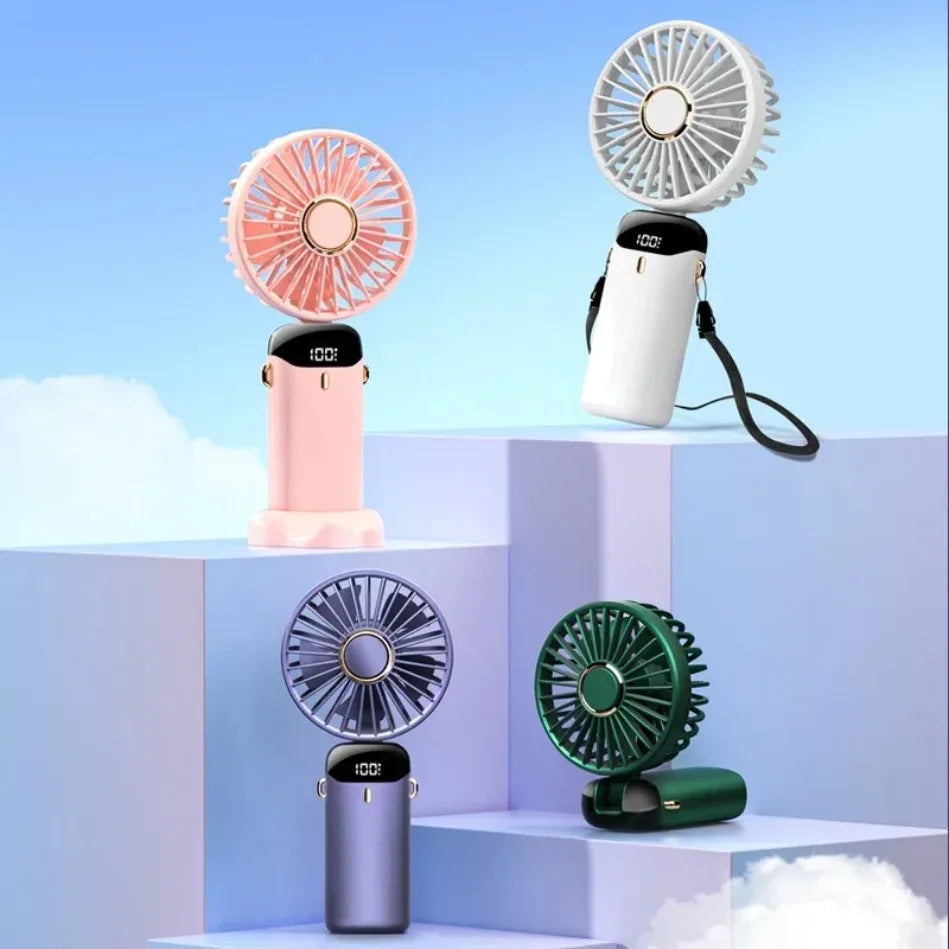 Folding Fan with Phone Stand, 5-Speed USB-C Rechargeable, LED Display Handheld & Desk Fan, Portable Fan for Outdoor Travel Gift