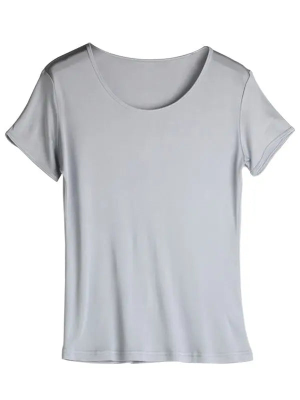 SuyaDream Woman Silk T Shirt Knitted Real Silk Short Sleeved O Neck Solid Basic Tee Simple Summer Top Black White