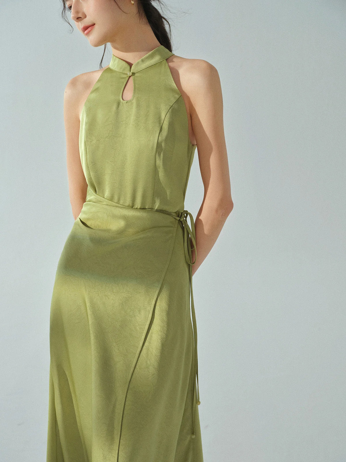 Elegant Jacquard Maxi Dress Chinese Style Sleeveless Long Dress Slim Draped Cut Vintage Inspired Outfit Women Autumn Casual Wear